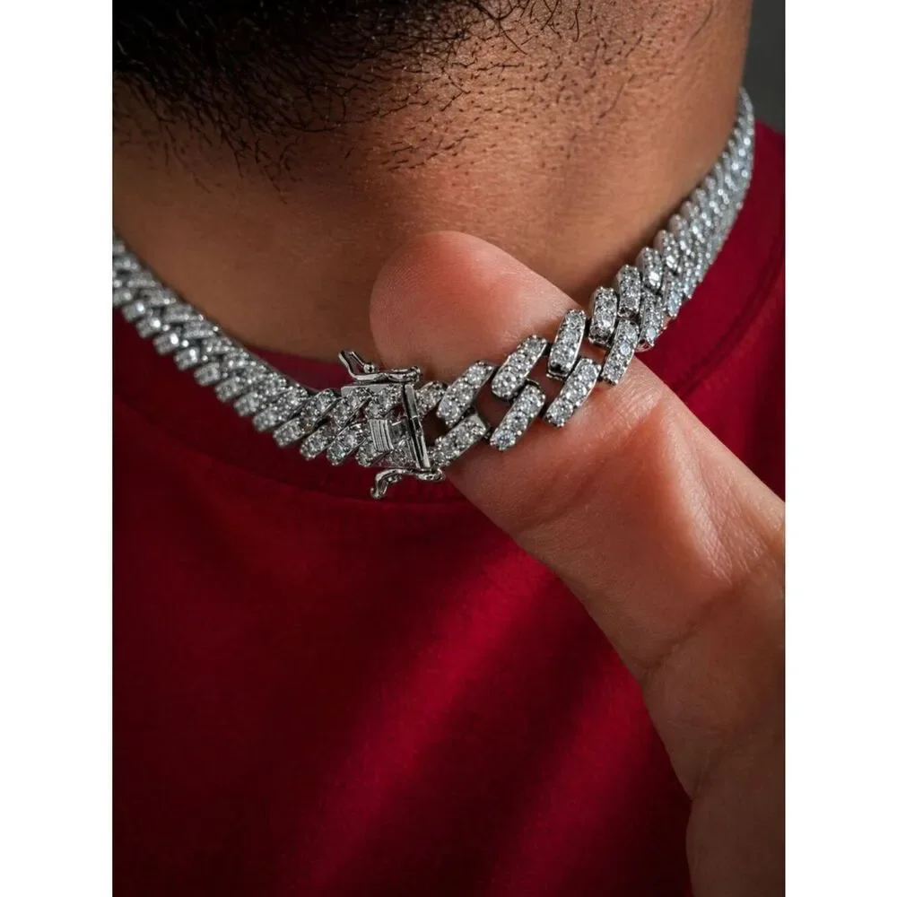 Block Link Simulated Diamond Cuban Link Necklace